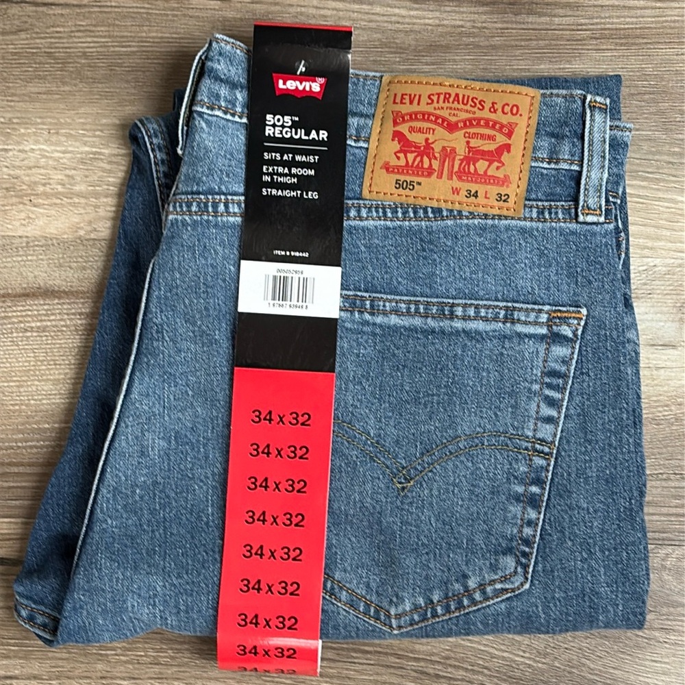 Levi's 505 Regular Men Blue Denim Jeans 34 Waist Stretch Levi Strauss Jean 🆕 $38